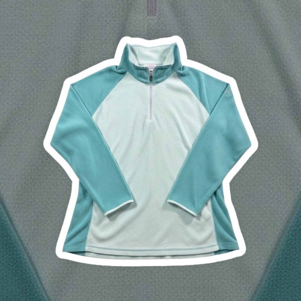 Columbia Fleece‎ Pullover Womens 1X Blue Colorblock 1/4 Zip Long Sleeve Hiking